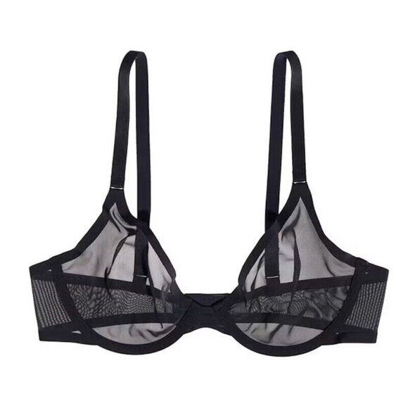NWOT CUUP 36A The Plunge Mesh Black Sheer Underwire Bra 124403